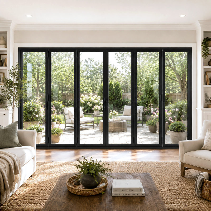 Porte d'extérieur pliante en aluminium pliante noire L 192 po x H 80 po (3 + 3), L 192 po x H 80 po