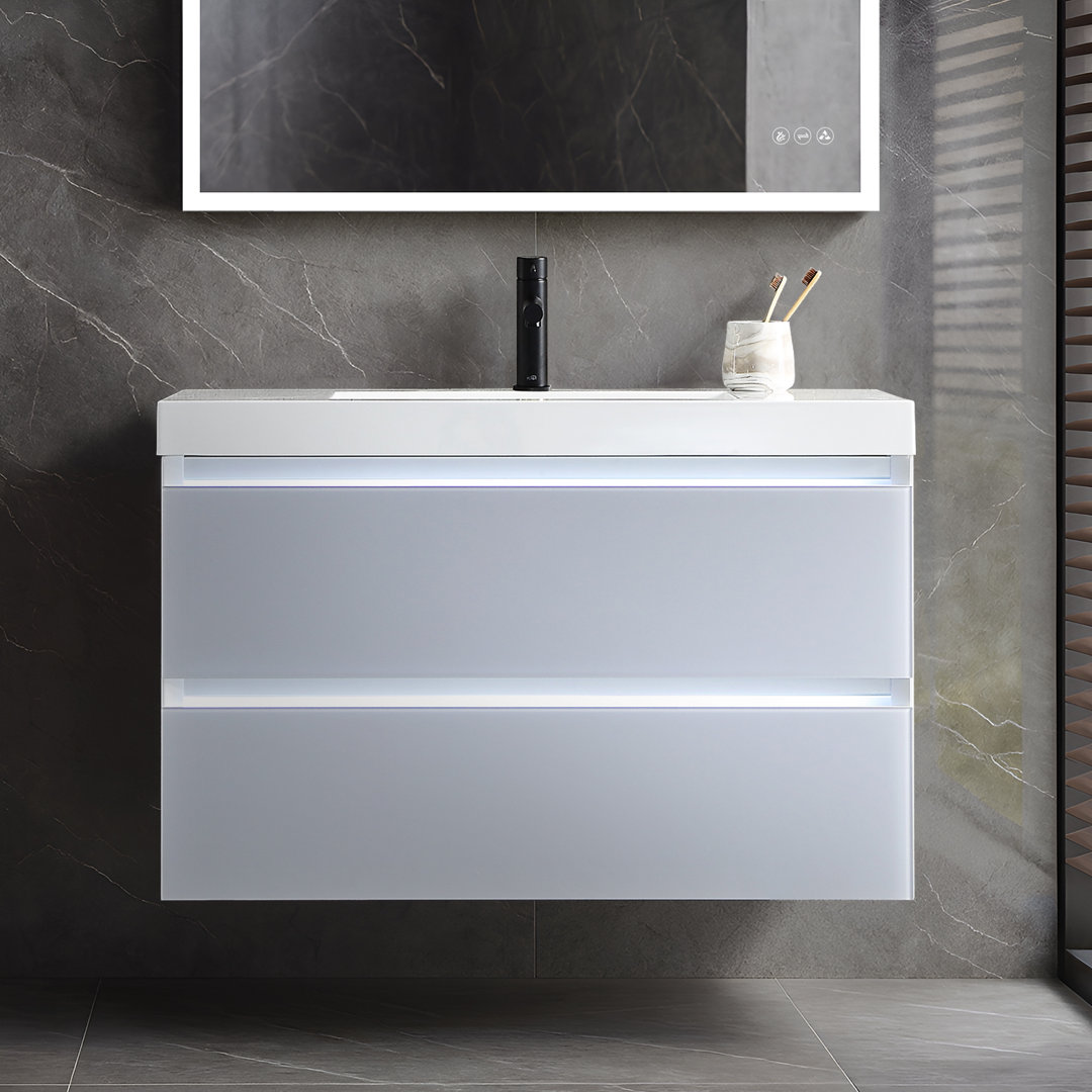 Fahriye 35" Wall-Mounted Single Bathroom Vanity Set Orren Ellis Top 