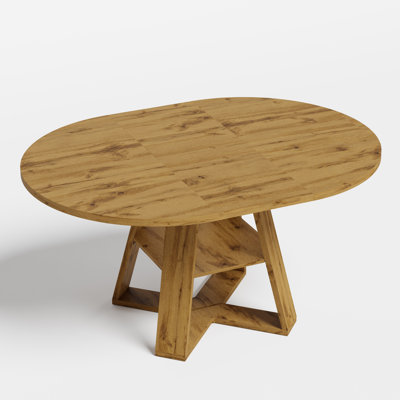 43.3"-60" Extendable Round Dining Table with Hidden Storage & Cross Base, Round Extendable Table for 4-6 People