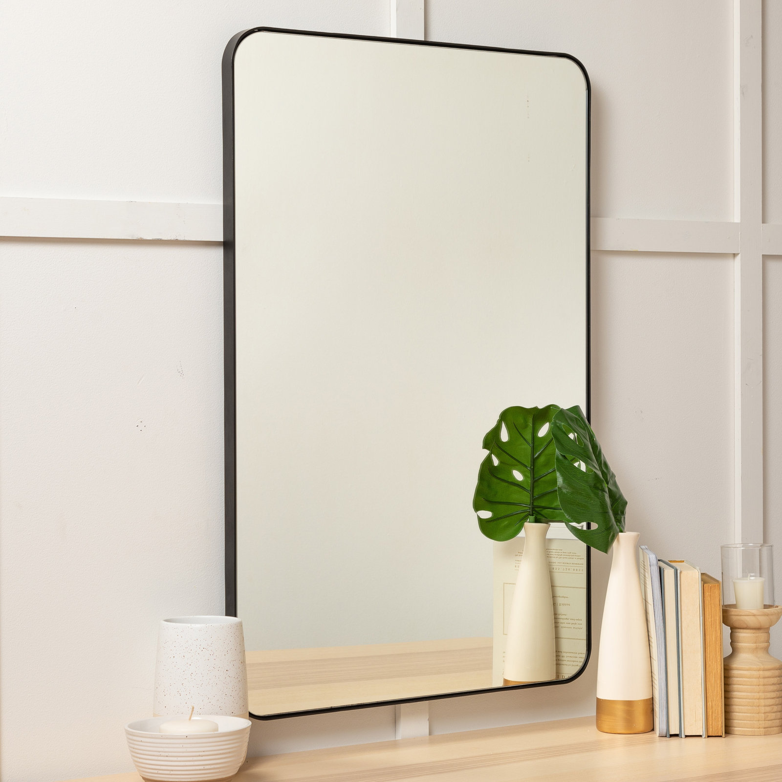 Eaton Modern & Contemporary Accent Mirror, Matte Black, 36" H x 24" W