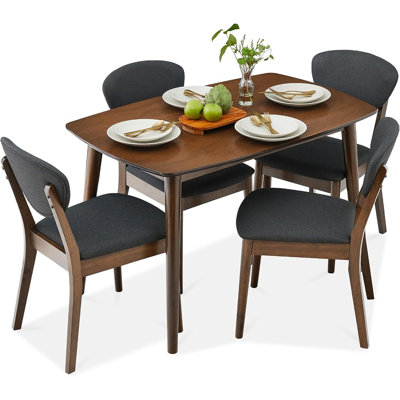 Products Ensemble de salle à manger 5 pièces, ensemble de table et de chaises de style Mid-Century moderne compact pour la maison, appartement avec 4 chaises, sièges et dossiers rembourrés, structure en bois - noyer / gris anthracite