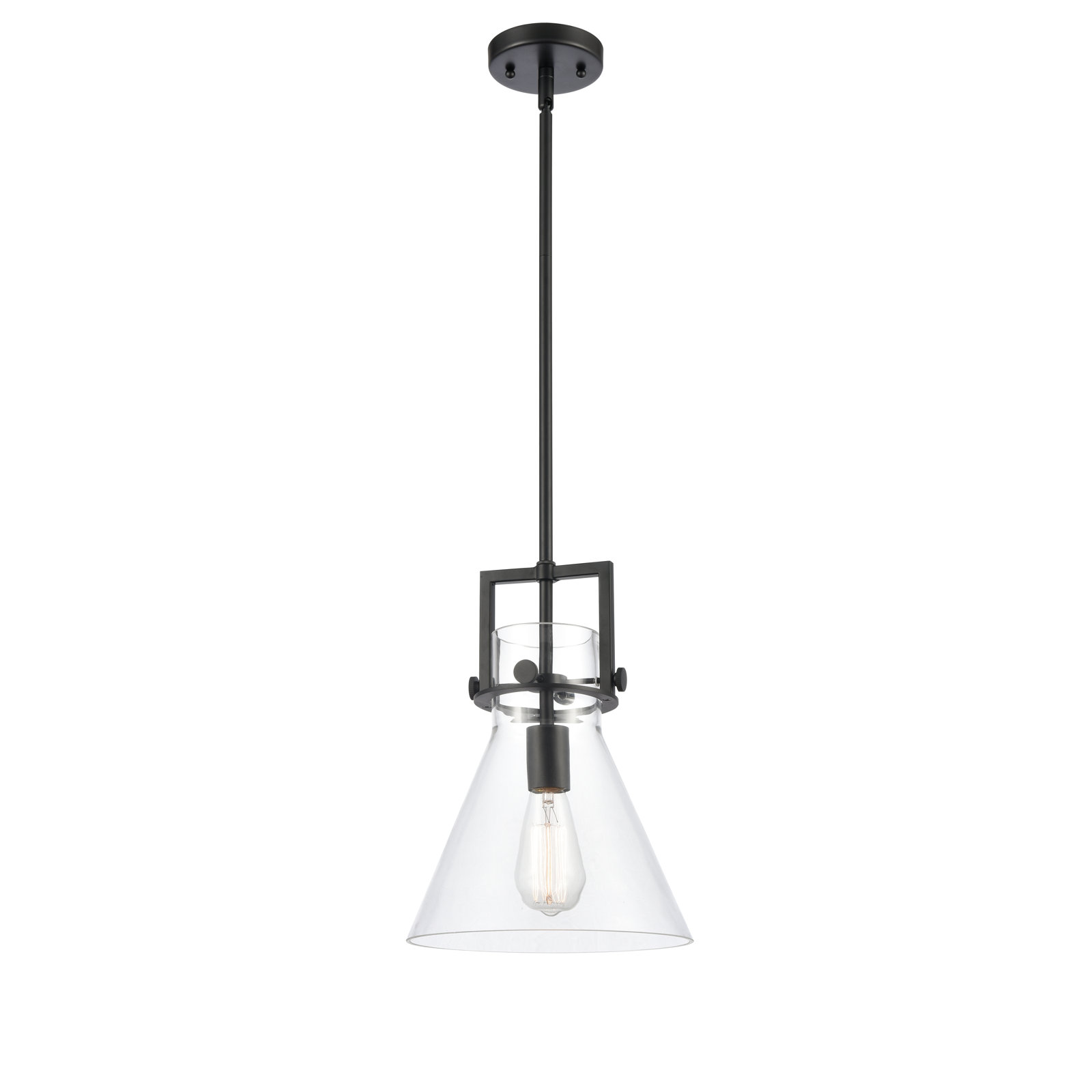 Coterie Single Light Glass Dimmable Pendant, Clear, Matte Black, 13.62" H x 10" W x 10" D