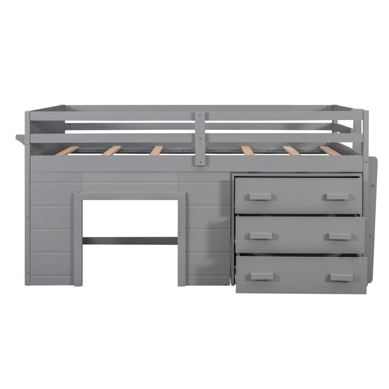 Lit mezzanine avec armoire et tablette, Gris