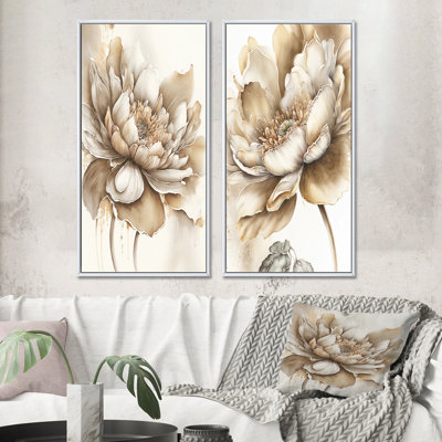 «Indigold Beige Flower III», 2 pièces sur toile