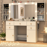 Makeup Vanity Table with Lighted Mirror, Tempered-glass Top, and Quick Charging Socket
