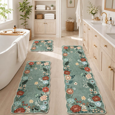 Ensemble de 3 tapis de cuisine floraux avec tapis antidérapants lavables