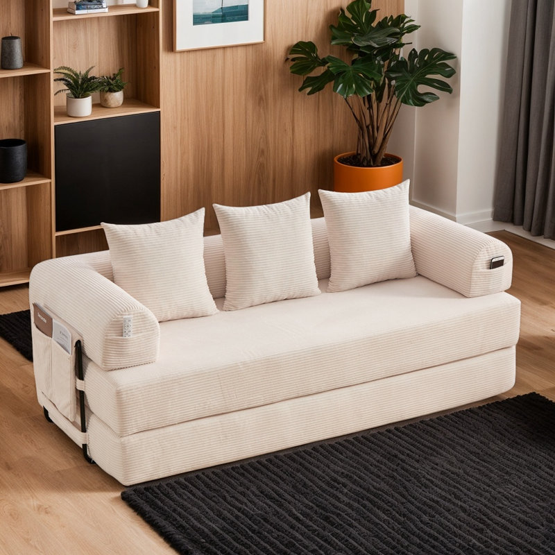 Modern Foldable & Compressible Sofa with Sturdy Metal Frame, Convertible Fabric Loveseat for Small Spaces, Easy-to-Store Lounge Chair for Living Room, Bedroom, Apartment