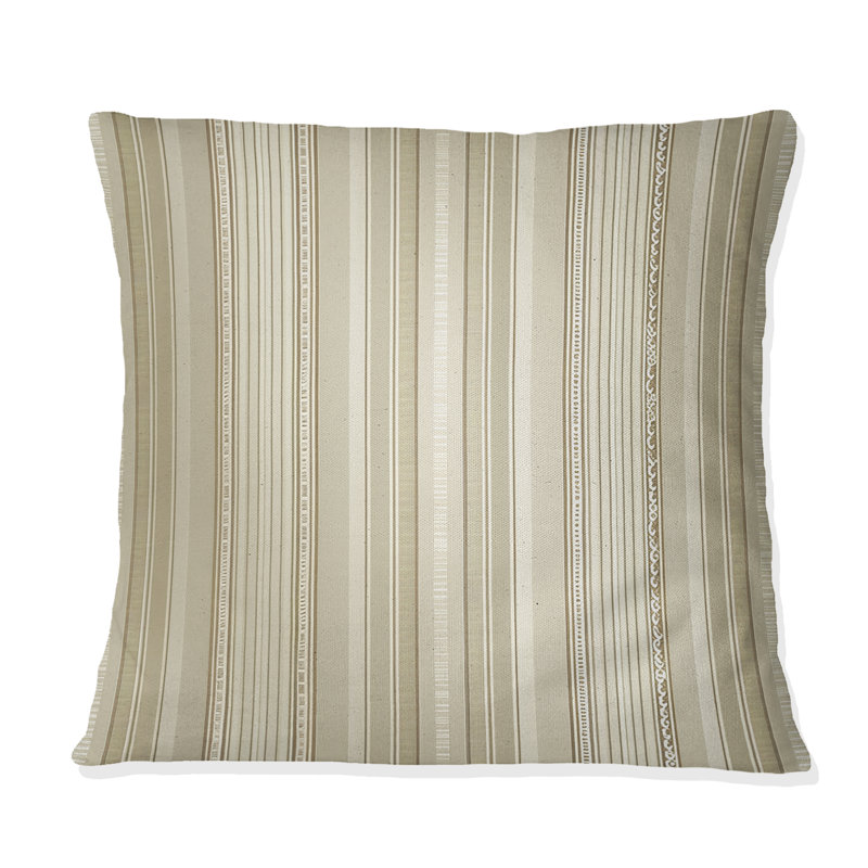 Coussin décoratif traditionnel beige à rayures fines - Beige, H 18 po x l 18 po