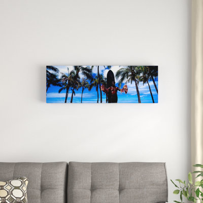 « duke kahanamoku statue, waikiki beach, honolulu, oahu, hawaii », reproduction de photo sur toile tendue