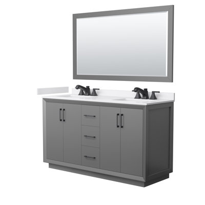 Strada 60" Freestanding Double Bathroom Vanity with Cultured Marble Top