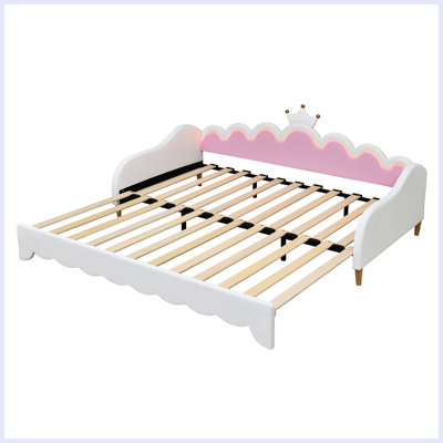 Modern Upholstered Princess Daybed With Crown Headboard And LED Lights