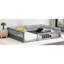 Lit plateforme double en bois pleine grandeur avec garde-corps et coussin de détente doux, bois massif gris +