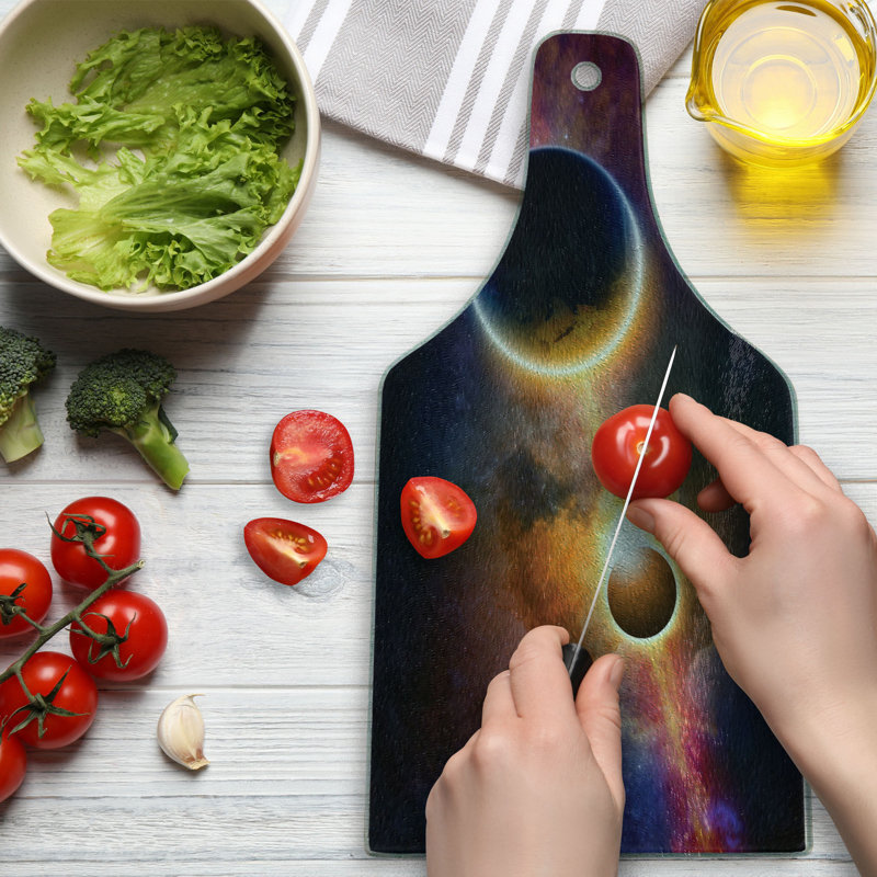 Ambesonne Outer Space Tempered Glass Cutting Board Planet Earth Stars Multicolor