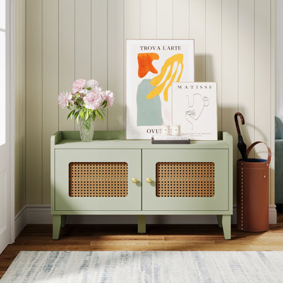 Light Green Rattan Shoe Cabinet