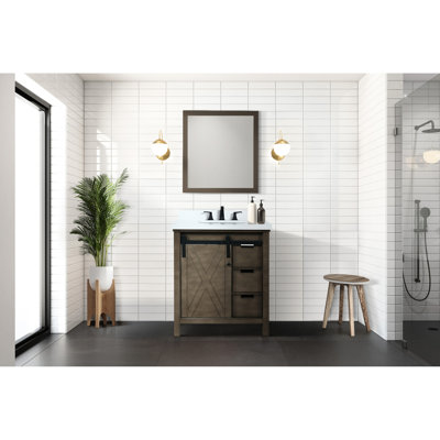 Meuble-lavabo brun rustique de 30 po de largeur avec 28 miroirs, tiroirs de rangement, armoire et tablette pour une capacité supplémentaire, installation pratique simple, armoire de salle de bain 29,5 po, tablette à tiroirs, tracas