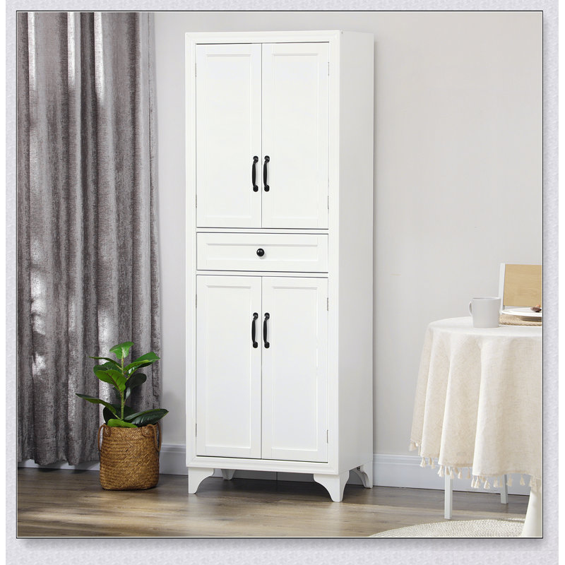 Armoire de cuisine autoportante de 67 pouces de hauteur avec rangement à 4 portes, tiroir et tablettes réglables pour une organisation améliorée