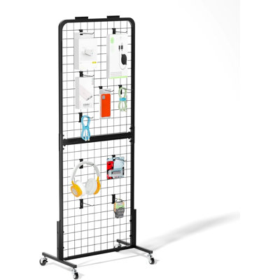 Présentoir mural grillagé - Présentoir avec 15 crochets pour événements de vente, panneaux d'exposition d'art, support de vente au détail robuste, mobile et détachable, tour en treillis métallique pour un transport facile (1 pièce)