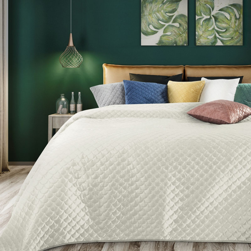 Ried Velvet Solid Colour Bedspread, W220 x L240cm, Cream