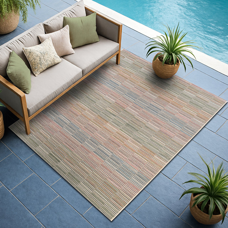 Tapis intérieur / extérieur rayé multicolore à tissage plat Ellenton, Rectangle 7 pi 10 po x 10 pi 9 po