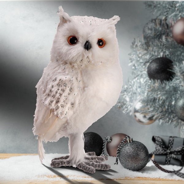 Winter Snow Owl white gray 20.5 tall realistic Fury Faux Feathers Rustic  Decor