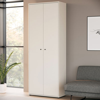 Modern wardrobe with 2 turning doors, spacious yet slim, engineered wood, beige, 73.7 cm W x 197.5 cm H x 34.8 cm D