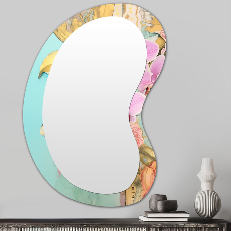 Miroir mural orchidée rose délicat doré, 31 po x 22 po