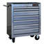 Chariot à outils avec roulettes Silver 7. Glissière à roulement de 15 kg. Armoire verrouillable. Structure en acier robuste. 4 tiroirs, 2 freins inclus, 7 tiroirs en argent. Glissoire pour le garage. Système de tiroirs. Cadre solide.-862568961
