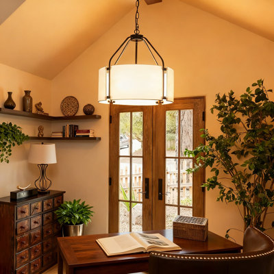 Luminaire suspendu moderne en forme de tambour avec abat-jour en lin blanc, chaîne de suspension réglable pour la salle à manger, la cuisine, la chambre à coucher, le salon, l'entrée