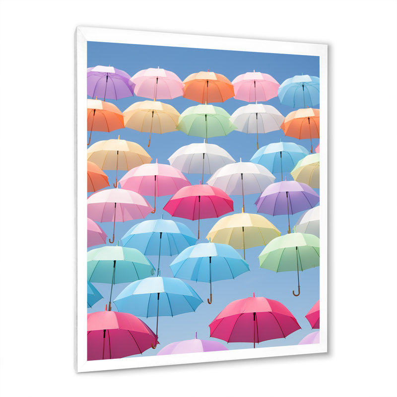 Parapluies multicolores photo moderne II, Cadre photo blanc, H 32 po x l 24 po x P 1 po