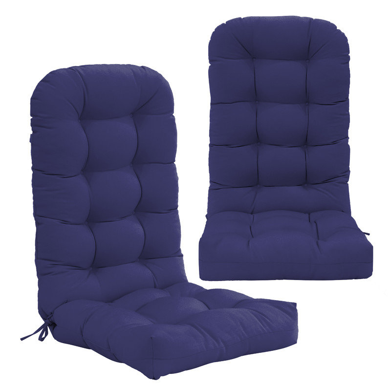 Ensemble de coussins de siège d'extérieur de 4,7 po d'épaisseur à dossier haut avec attaches, boucle (ensemble de 2), Marine