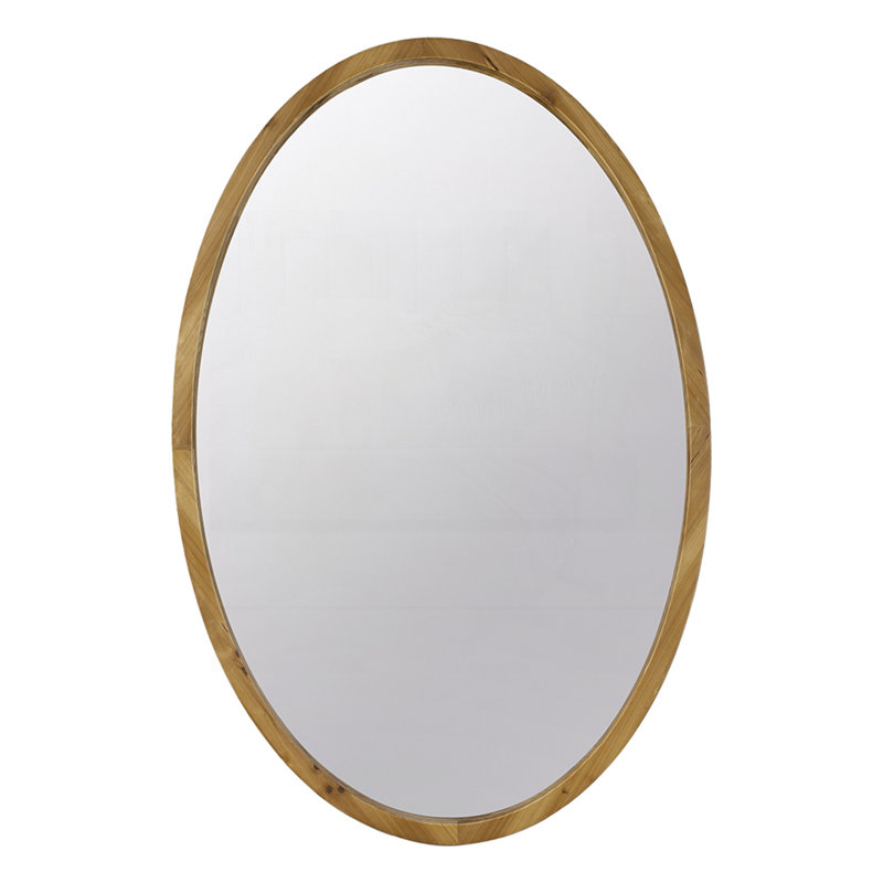 Wood Round Mirror, Farmhouse Decor Style Circle, 35.4" H x 23.6" W x 2" D