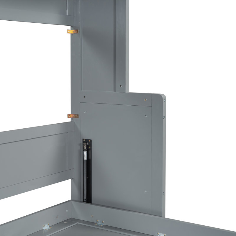  Lit escamotable double avec élévateur hydraulique et bureau intégré, gris, gris, Double