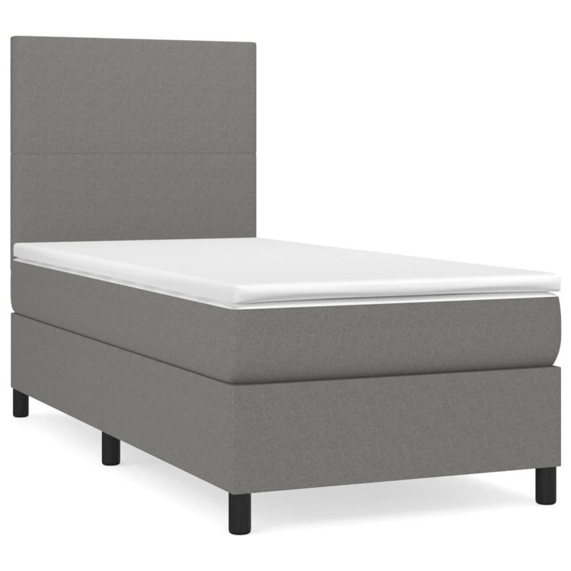 Lit à sommier tapissier avec matelas, Tissu, Gris foncé / Noir, Simple TG
