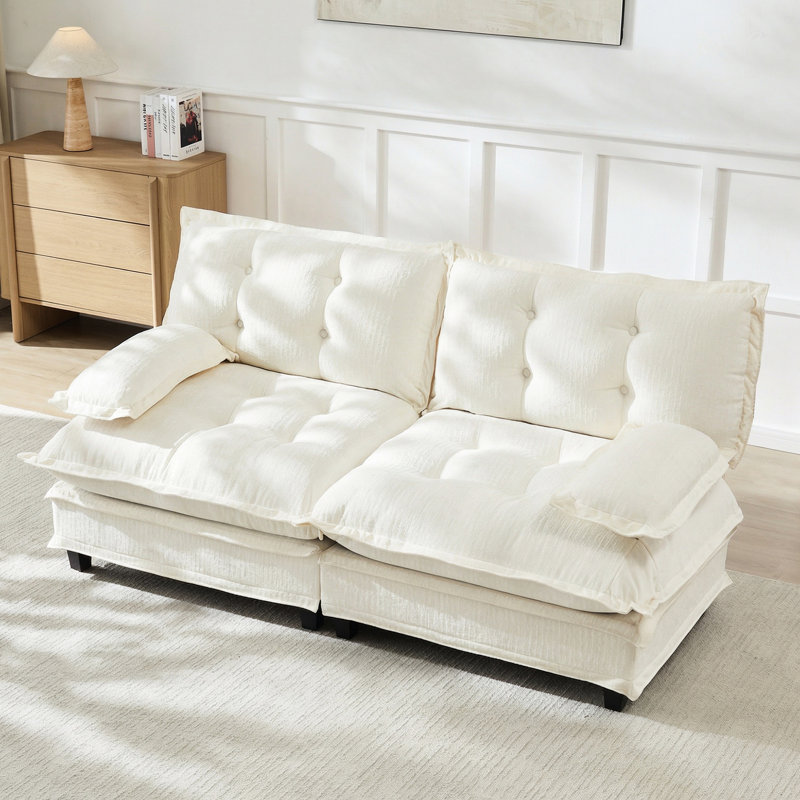 77 po à 2 places avec tissu en chenille beige respirant et coussins de siège, convient au salon appartement de chambre à coucher, conception modulaire, différentes configurations de sièges, structure idéale