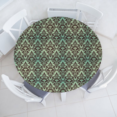 East Urban Home Mint and Brown Fitted Round Tablecloth Diameter Dark Brown Mint Green