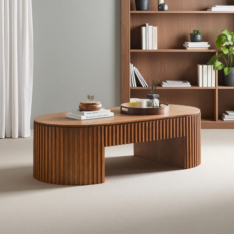 Table basse 51,18 po ovale en bois avec tiroir Table basse moderne Mid-Century Table basse unique pour le mobilier de salon