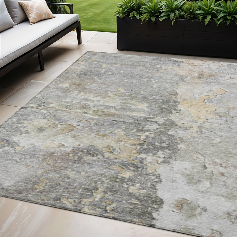 Tapis intérieur gris lavable abstrait 5 pi x 8 pi