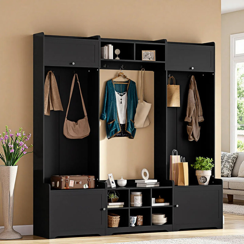 4-in-1 Entryway Hall Tree Bench, Black