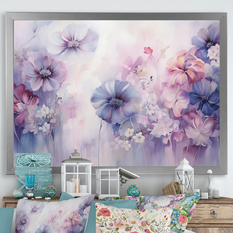 Impression sur toile mauve et mystique mauve, Cadre simple argenté, H 16 po x l 32 po x P 1 po