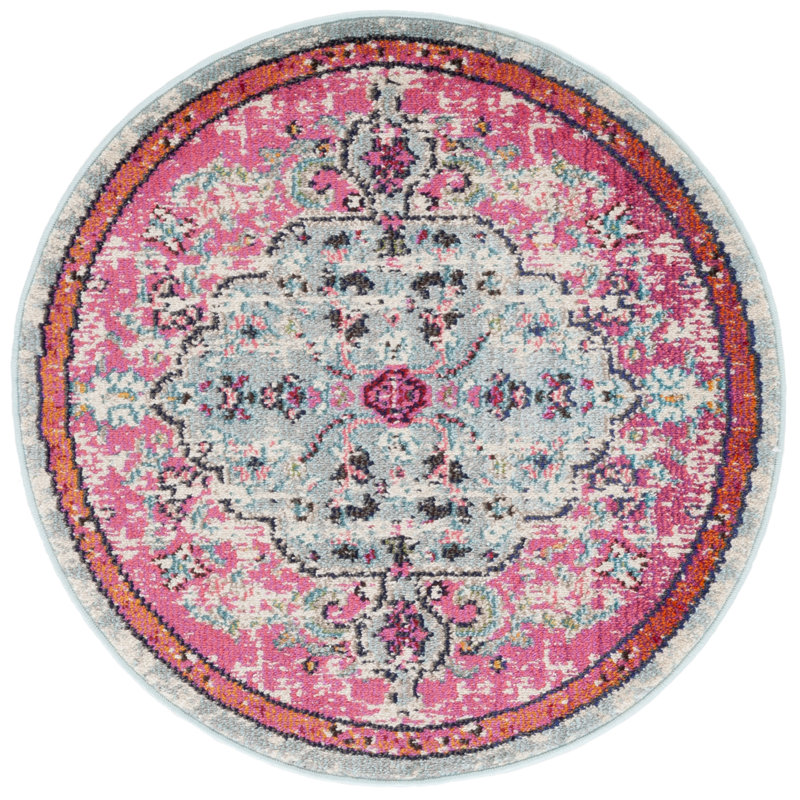 Tapis fuchsia / bleu sarcelle Felty, Rond 5 pi