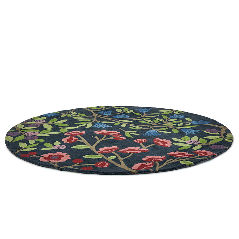Hand Tufted Wool Floral Area Rug, Round 4'11"