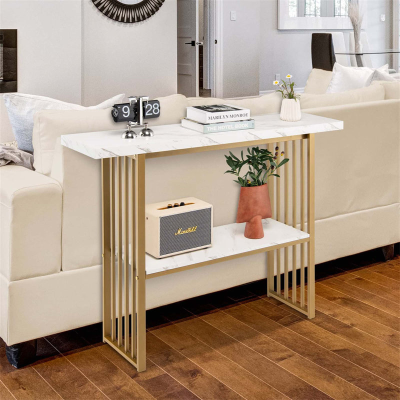 Byersville 120cm Console Table, White, Gold