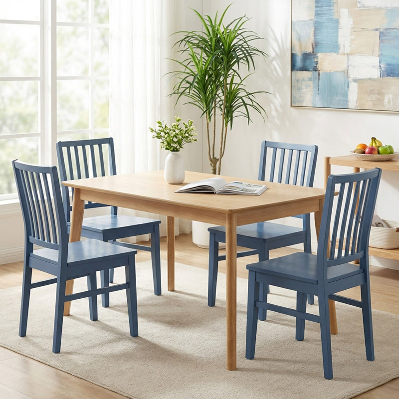 17.5'' H Solid Wood Side Chairs Modern Farmhouse Dinning Chairs Set of 4, Blue