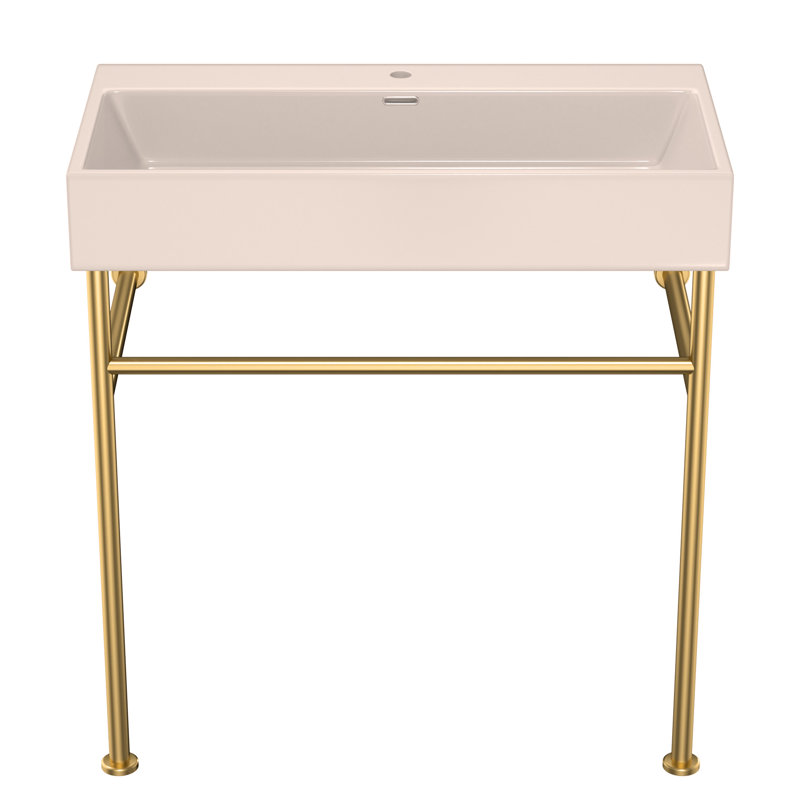 Lavabo de console de salle de bain 30 "avec trop-plein, lavabo console en céramique avec pieds dorés