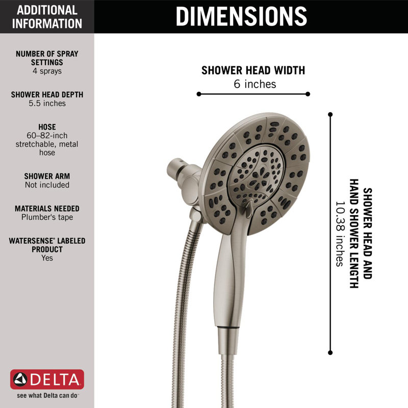 In2ition 4-Setting Dual Shower Head with Handheld Spray, Hand Shower 1.75 GPM, Stainless