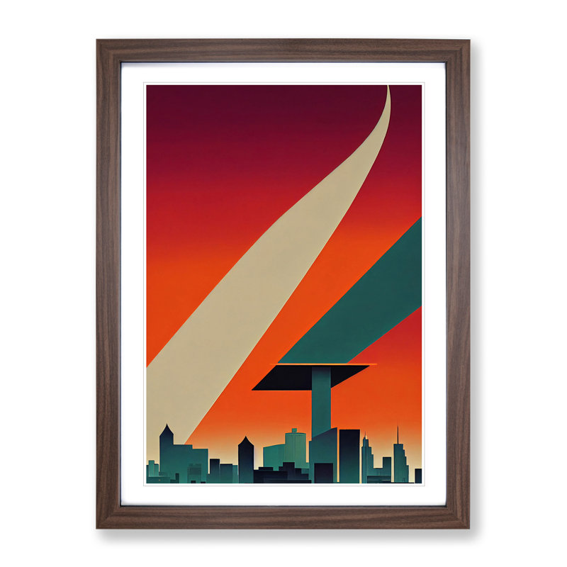 City Skyline Deco No.6 1 Piece Single Picture Frame Wall Art, 46cm H x 34cm W x 2cm D, Walnut