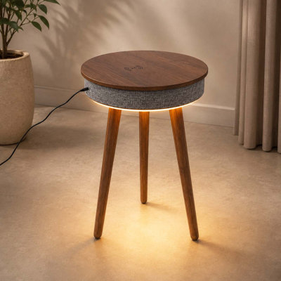 Table de bout en bois de noyer, avec charge Bluetooth, batterie intégrée, capteur de lumière.