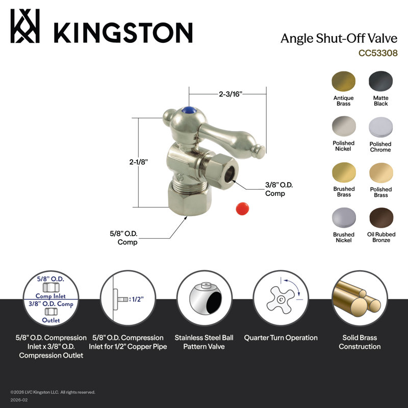 Kingston Brass Vintage 5/8-Inch OD Comp x 3/8-Inch OD Comp Quarter-Turn Angle Stop Valve, Polished Chrome