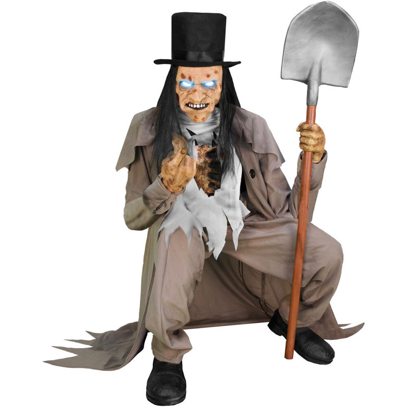 Haunted Hill Farm  48 In. Motion-Activated Crouching Grave Digger by Tekky, Talking Halloween Animatronic
