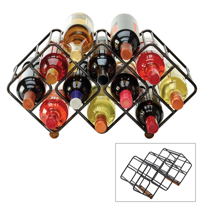 Antique Black Stackable 12-Bottle Metal Wine Rack